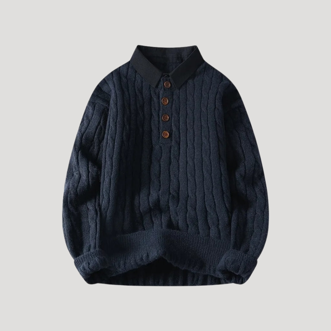 Men cable knit collared pullover