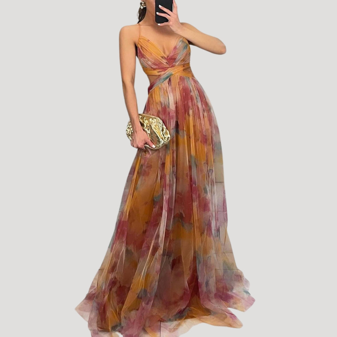 Women’s strappy v neck printed maxi dress