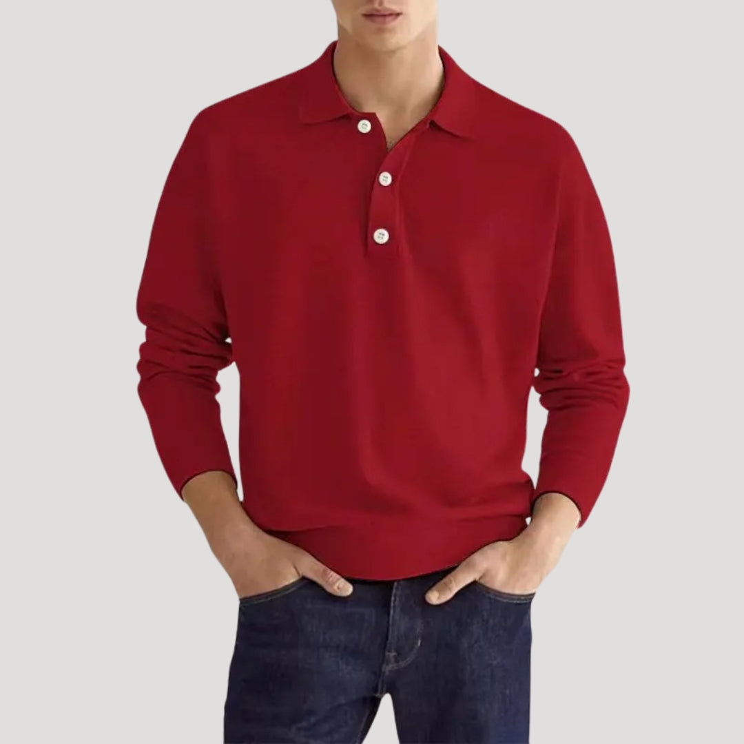 Men cotton relaxed polo sweater