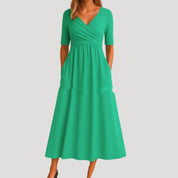 Women’s wrap v neck short sleeve midi dress