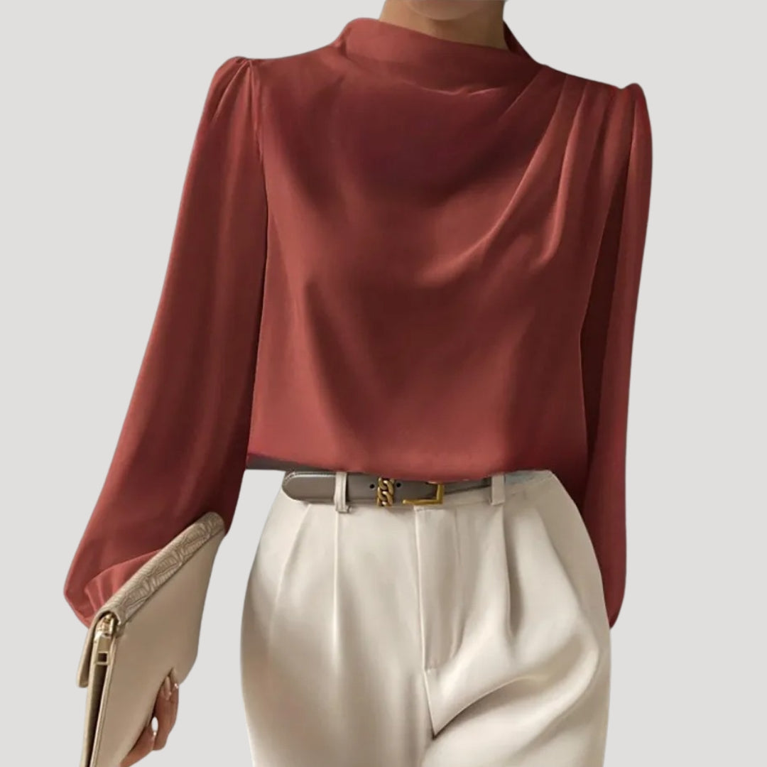 Women’s satin long sleeve high neck blouse