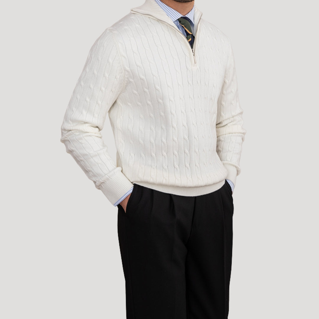 Men’s knitted jumper cable knit zip neck winter sweater