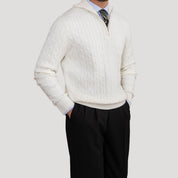 Men’s knitted jumper cable knit zip neck winter sweater