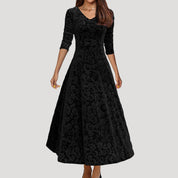 Women's velvet maxi dress long sleeve v neck evening dress