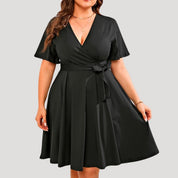 Women’s plus size wrap midi wedding guest dress