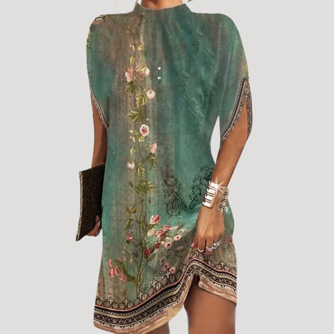 Women’s sleeveless high neck printed midi shift dress