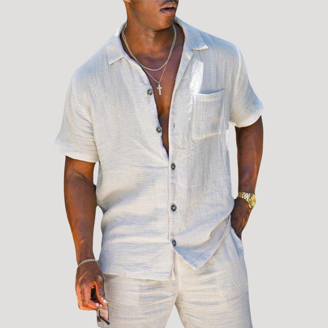 Men’s short sleeve linen casual button shirt