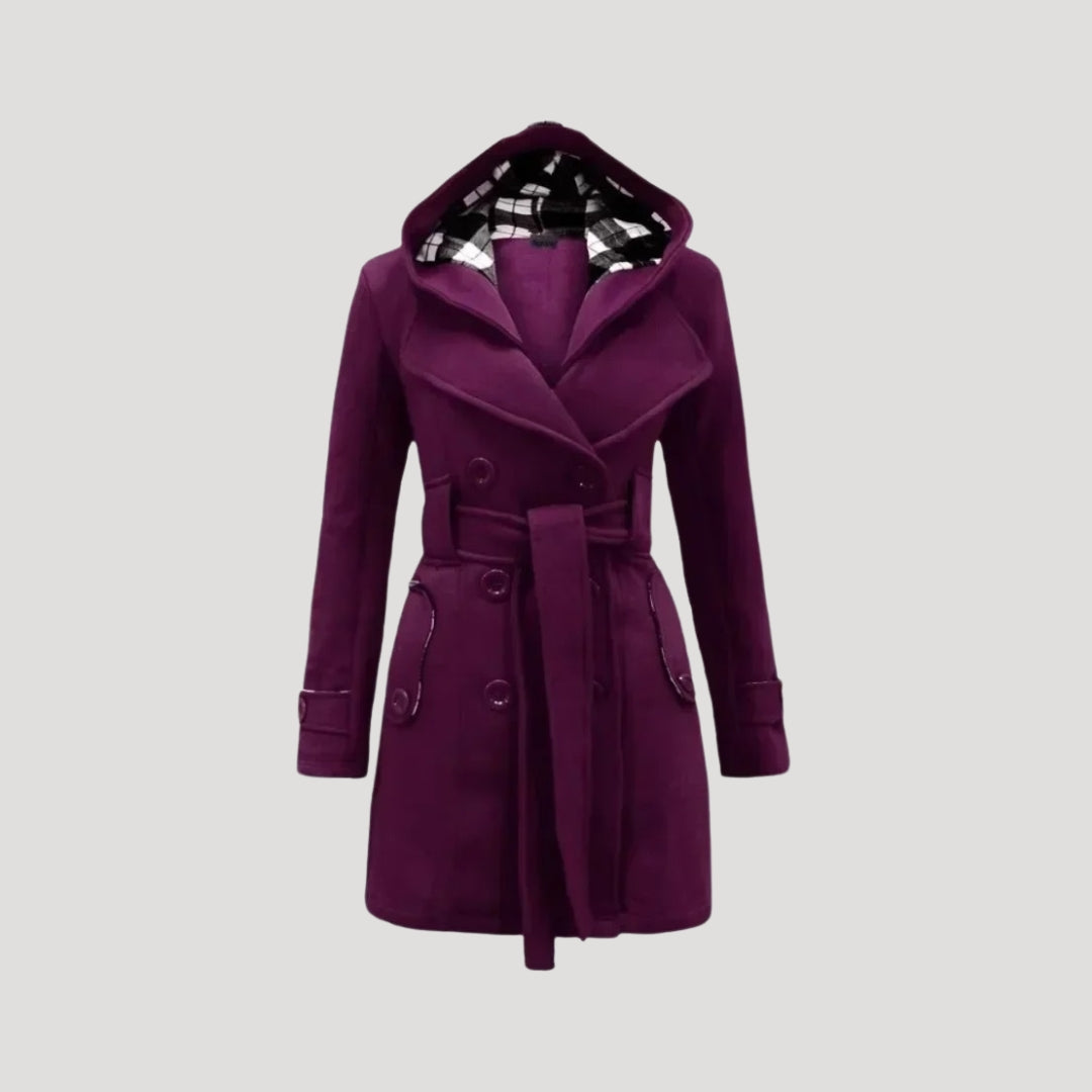 Women fleece belted hooded coat