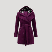 Women fleece belted hooded coat