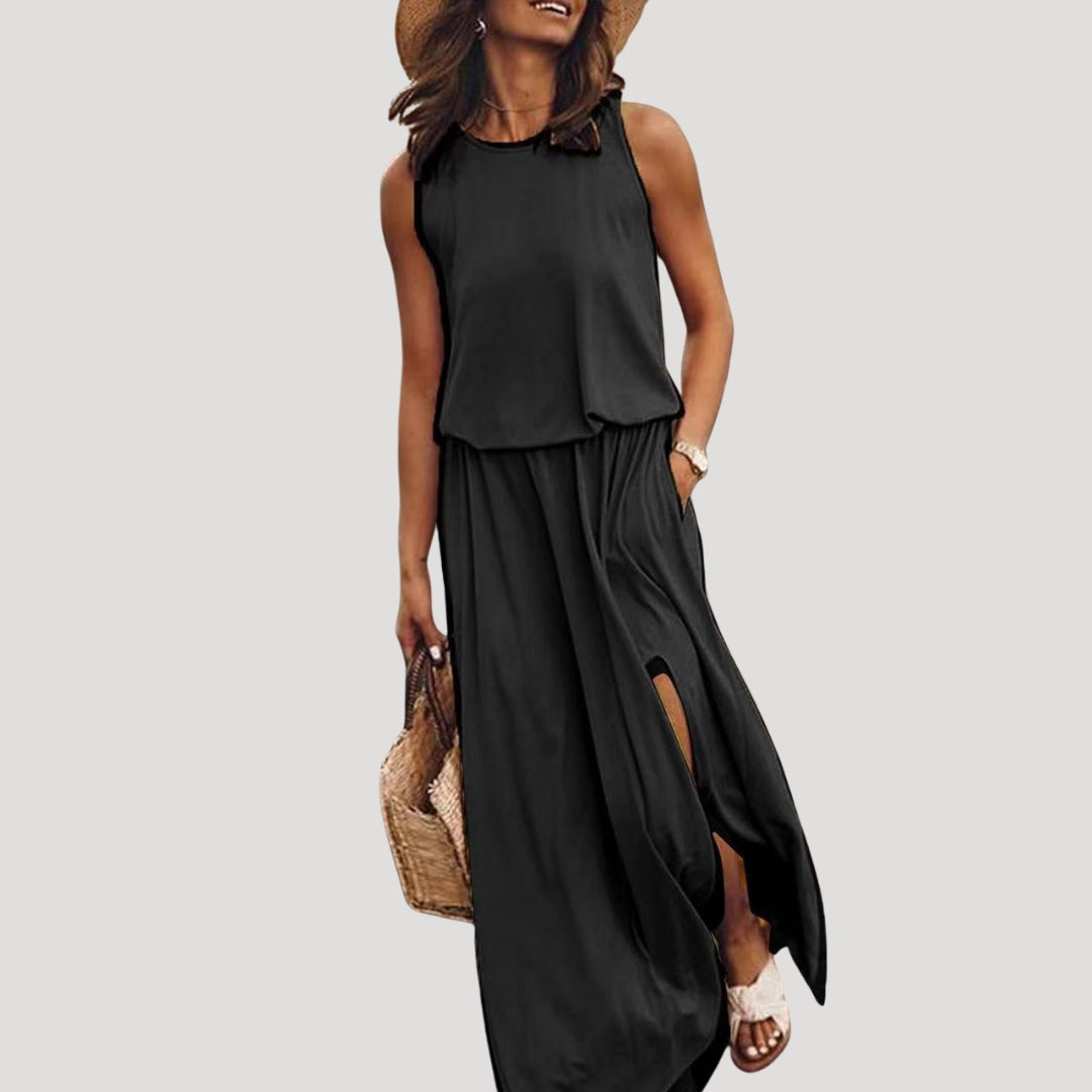 Women’s sleeveless casual midi dress with slit
