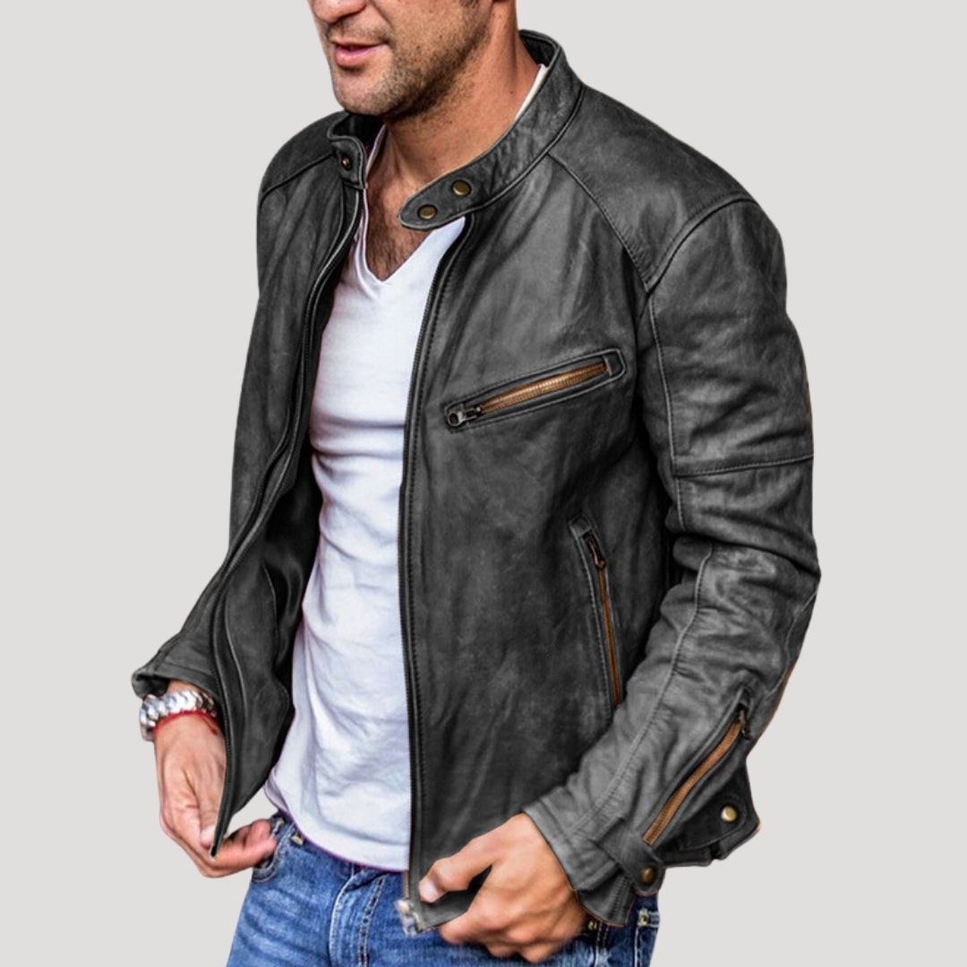 Men’s leather winter biker jacket