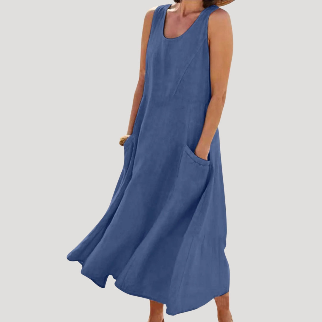 Women’s sleeveless loose fit linen midi dress