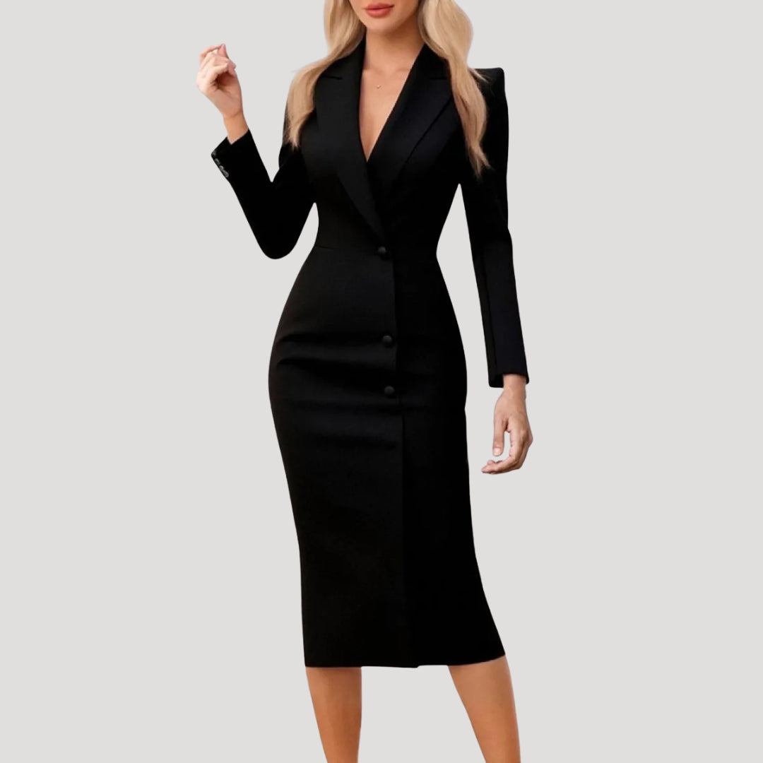 Women’s tailored long sleeve blazer midi dress