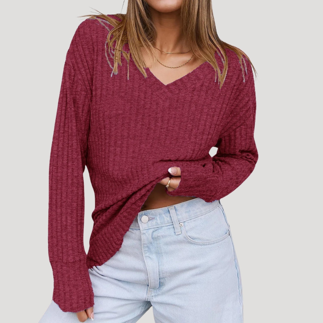 Women’s v-neck ribbed knit sweater