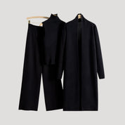 Women’s knitted co ord longline cardigan turtleneck jumper trousers