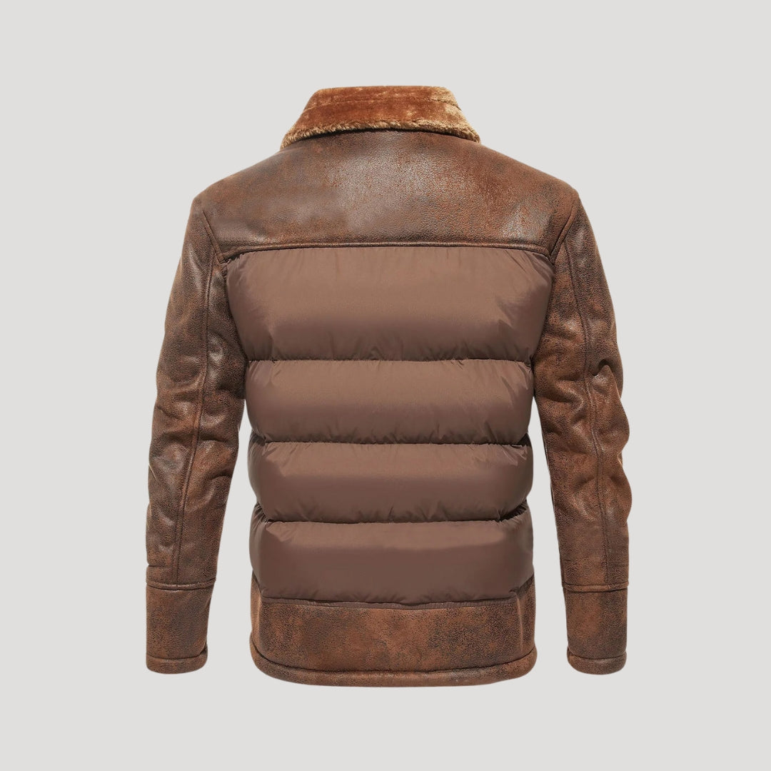 Luxury men's leather puffer jacket