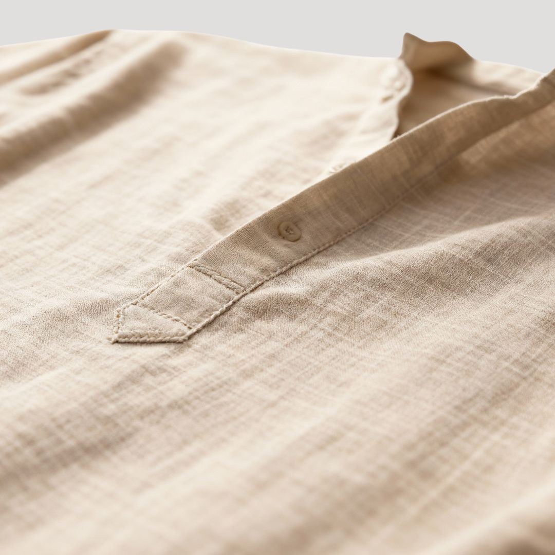 Men's spring long sleeve linen polo shirt