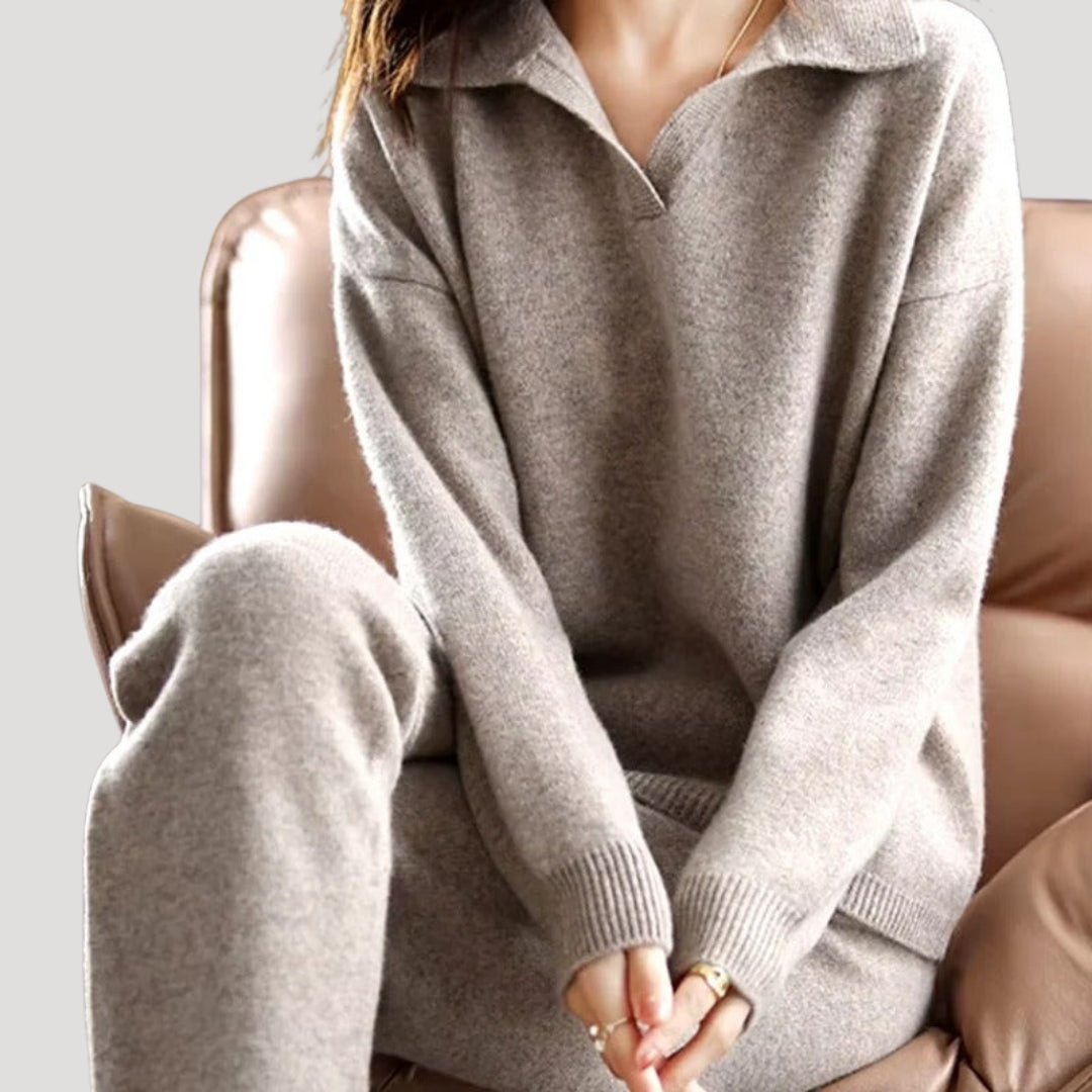 Women's polo neck jumper and wide leg trousers set