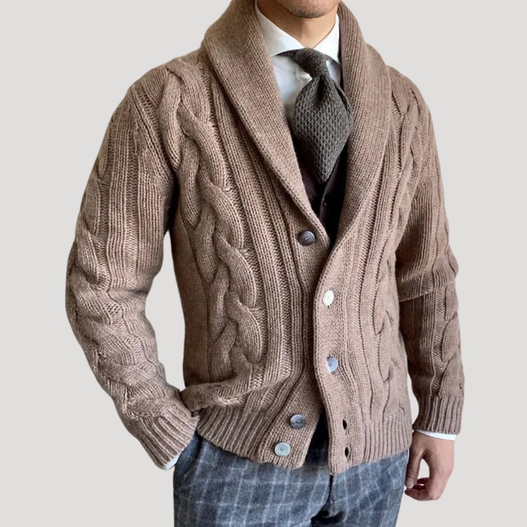 Men’s shawl collar wool knit cardigan sweater