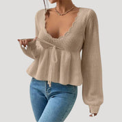 Women’s knitted v neck babydoll jumper