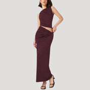 Elegant draped maxi dress with slit