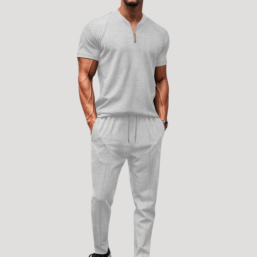 Men’s 2 piece zip polo loungewear set – summer short sleeve