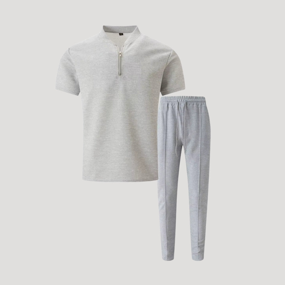 Men’s 2 piece zip polo loungewear set – summer short sleeve
