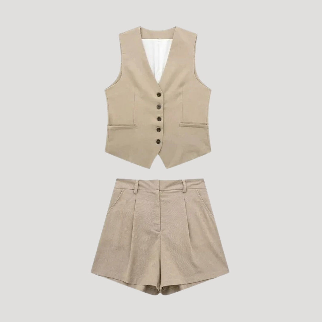 Women's linen co ord set – tailored shorts & sleeveless waistcoat