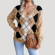 Women’s v neck knitted jumper oversized winter style