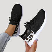 Women’s breathable knit sneakers with leopard print detail