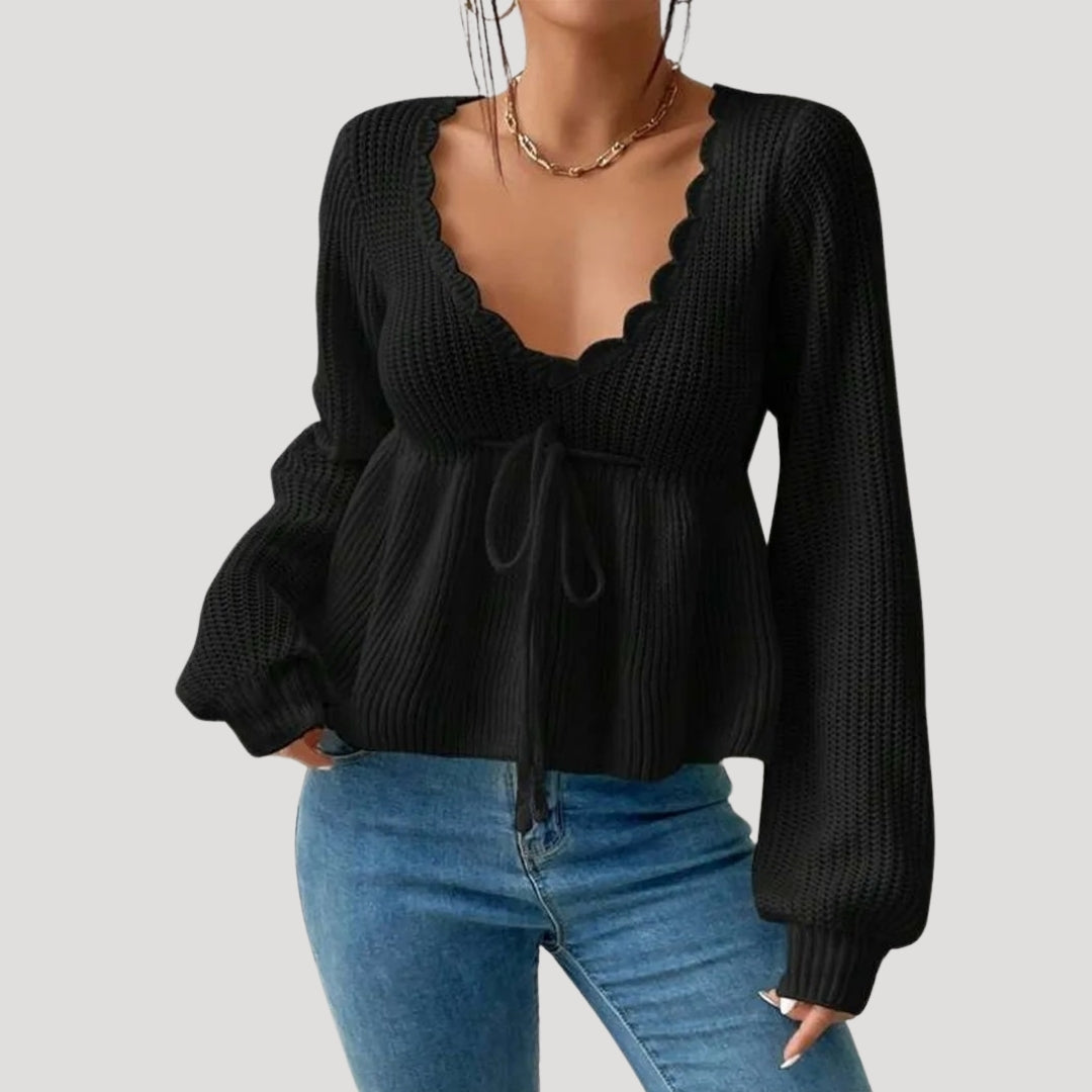 Women’s knitted v neck babydoll jumper