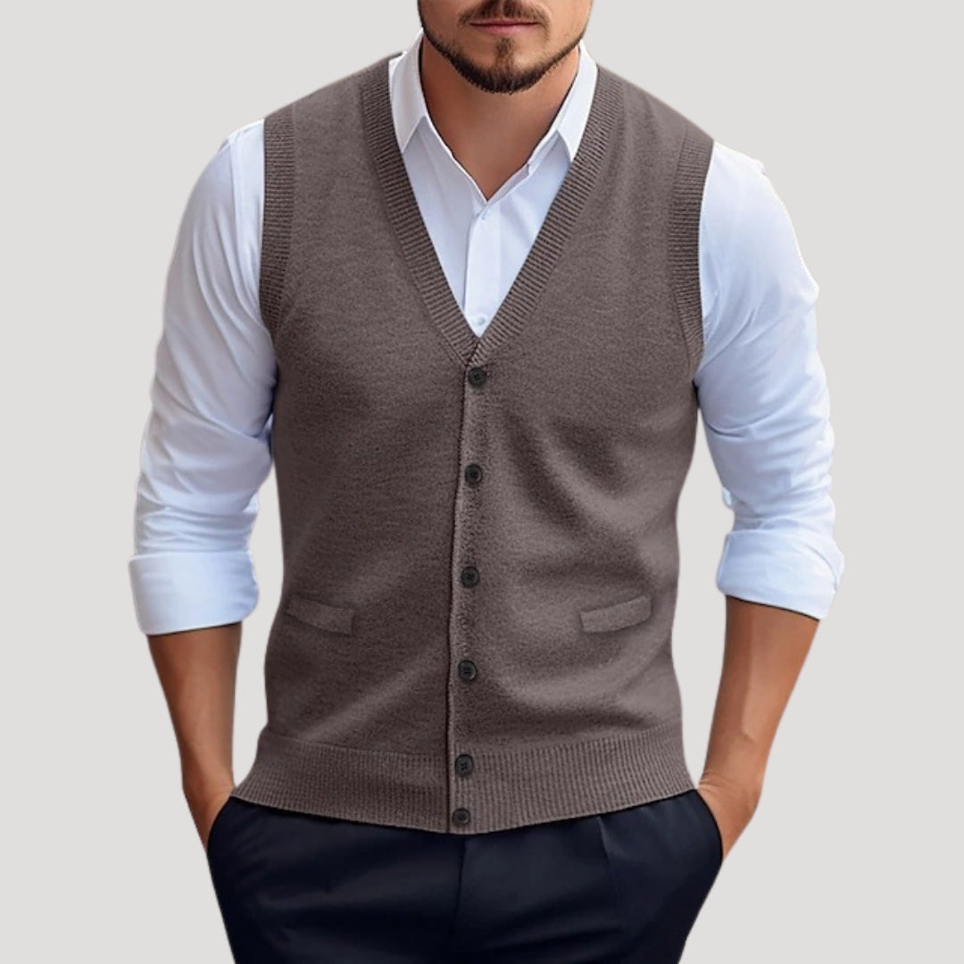 Men's knitted waistcoat button up sleeveless jumper – NOIR PEARL