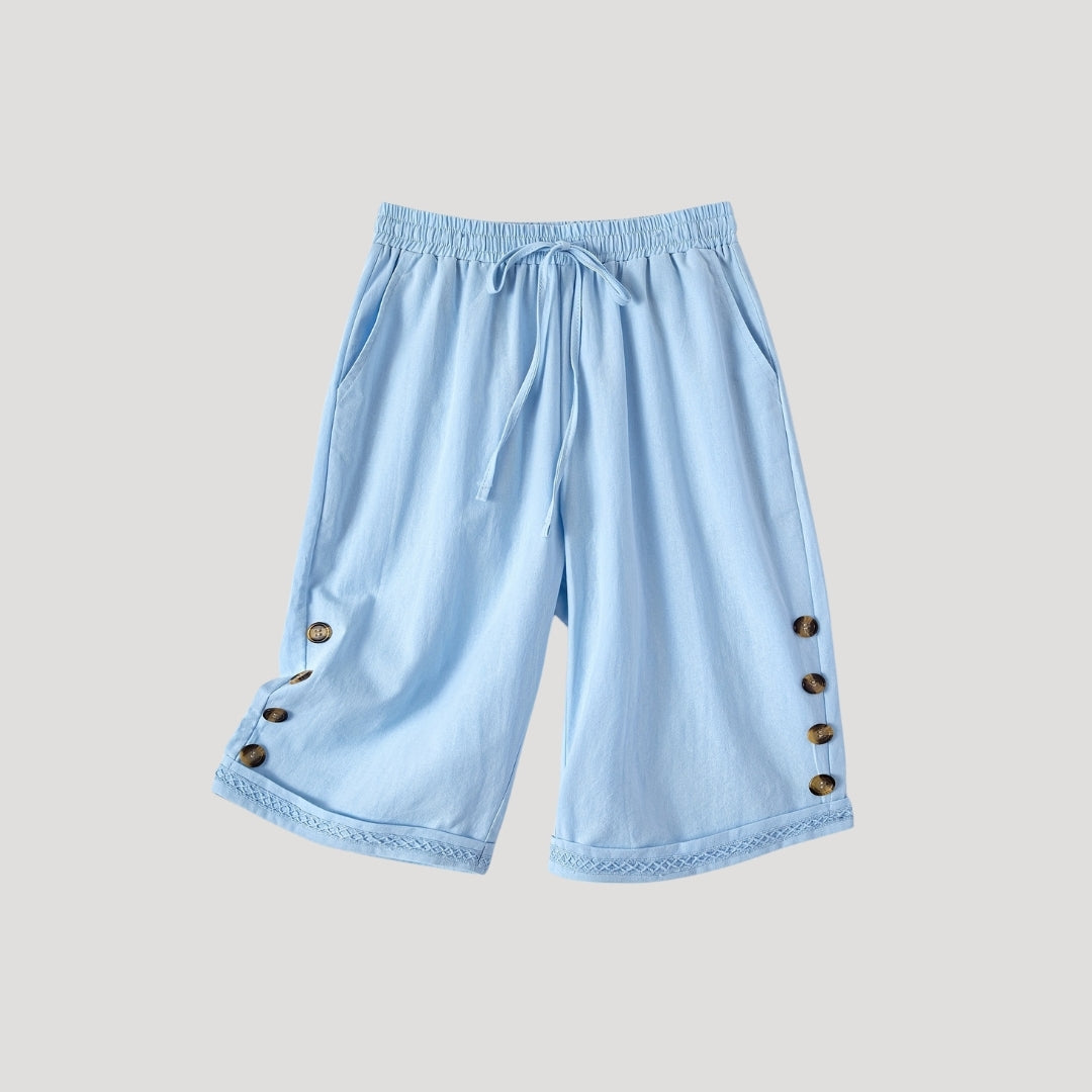 Casual drawstring knee-length button shorts