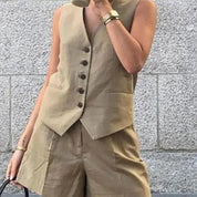 Women's linen co ord set – tailored shorts & sleeveless waistcoat