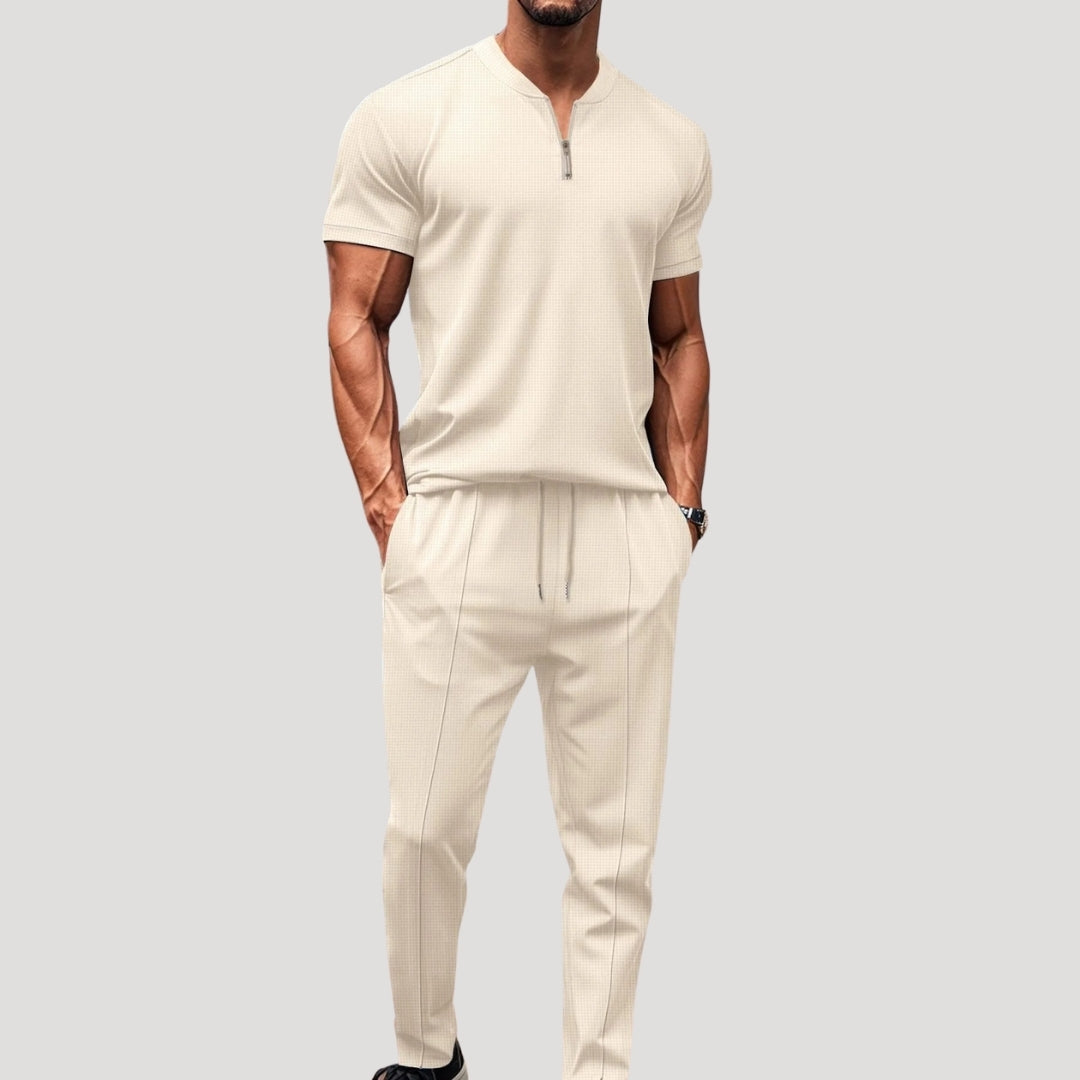 Men’s 2 piece zip polo loungewear set – summer short sleeve
