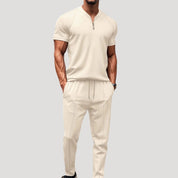 Men’s 2 piece zip polo loungewear set – summer short sleeve