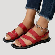 Womens vegan leather flat sandals for summer