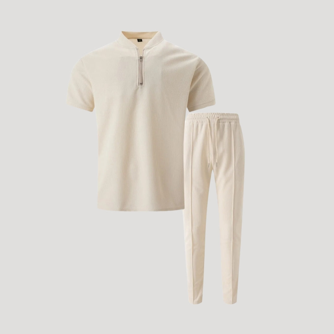 Men’s 2 piece zip polo loungewear set – summer short sleeve