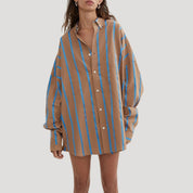 Oversized striped button-down shirt & shorts set