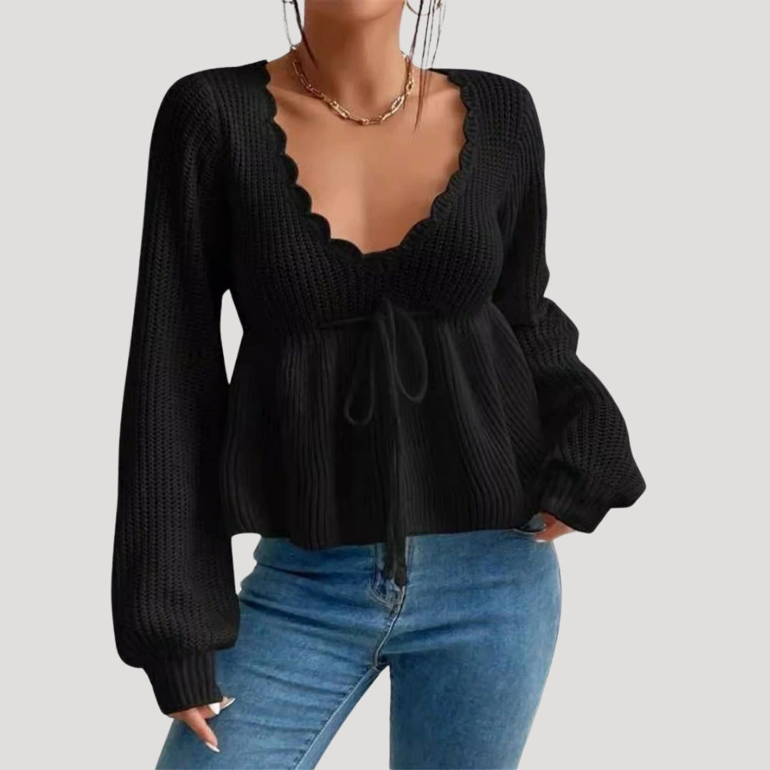 Women’s knitted v neck babydoll jumper