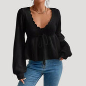 Women’s knitted v neck babydoll jumper
