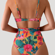 Floral wrap-tie one-piece swimsuit