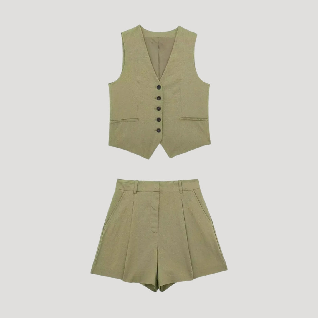 Women's linen co ord set – tailored shorts & sleeveless waistcoat