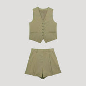 Women's linen co ord set – tailored shorts & sleeveless waistcoat