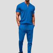 Men’s 2 piece zip polo loungewear set – summer short sleeve