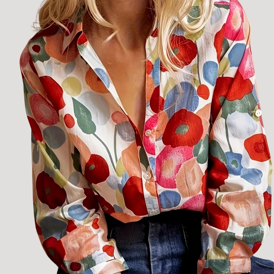 Women's floral blouse button down summer top shirt