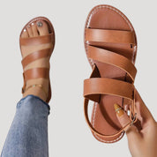 Womens vegan leather flat sandals for summer