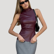 Faux leather sleeveless high neck top