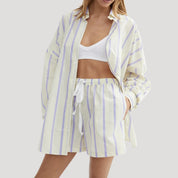 Oversized striped button-down shirt & shorts set