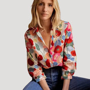 Women's floral blouse button down summer top shirt